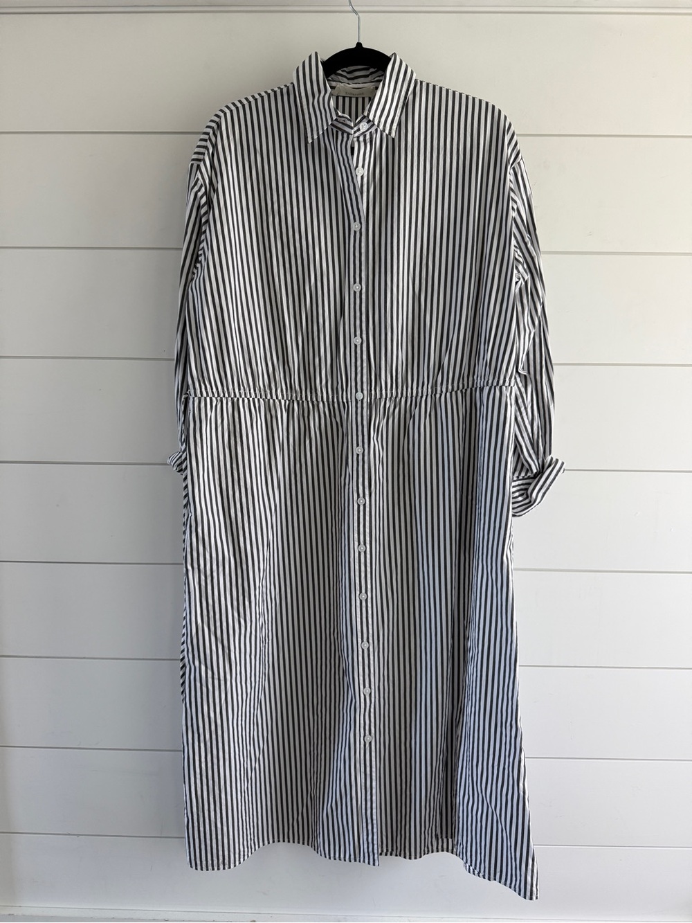 Everlane Gray and White Striped Maxi Shirt Dress